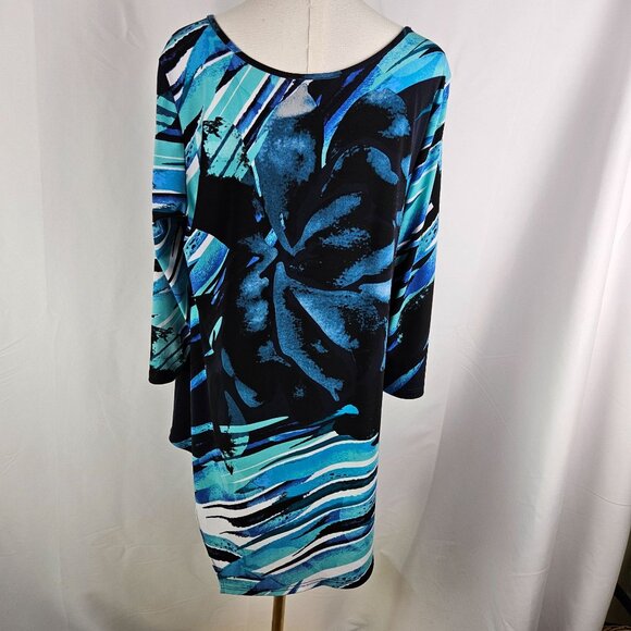 Clara Sun Woo Asymmetrical Tunic Top Medium Blue Ocean Print 3/4 Sleeve - Picture 4 of 8